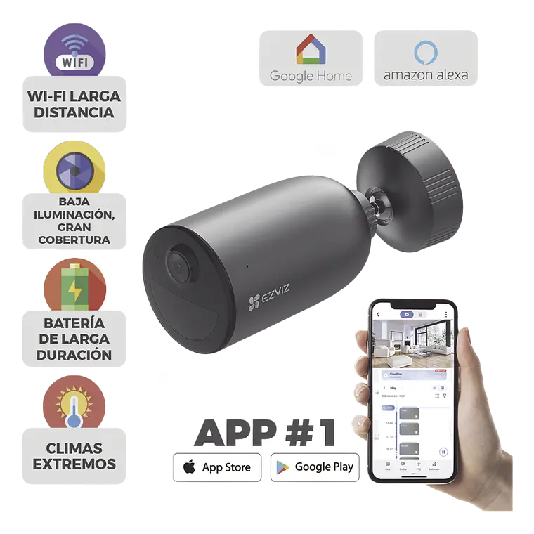 Camara Ezviz IP Inalambrica, Recargable, 3 Megapíxeles, Micro SD, Deteccion Humana, Sirena y Estrobo,  IR, 15 Mts Luz Blanca, Exterior, Modelo: CS-EB3 1