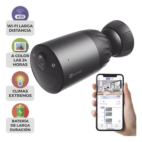 Camara Ezviz WIFI, 4K,  Bateria Recargable, Audio Dos Vias, Vision Nocturna en Color, IP65, Memoria 512 GB, Modelo: CS-BC1C/4K