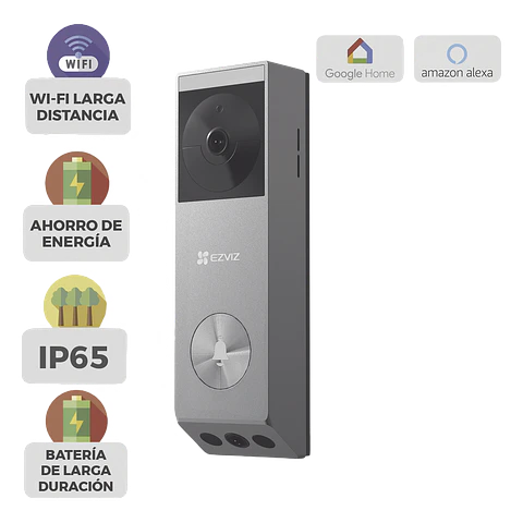 Doorbell Ezviz de Bateria Recargable con Transformador de 5Vcc o Panel Solar, 3 megapíxel, Doble Lente, Protección IP65, Audio de Dos Vias, Modelo: CS-EP3X