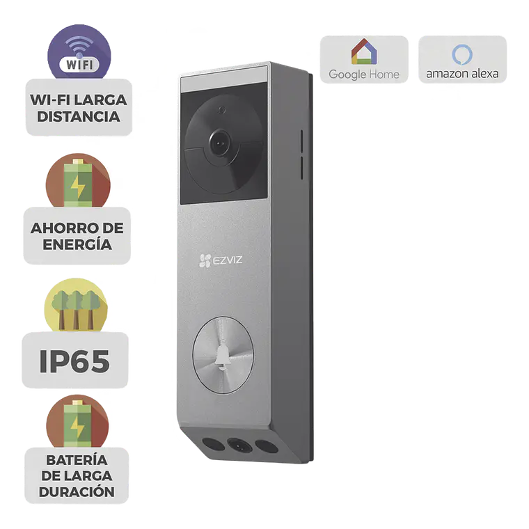 Doorbell Ezviz de Bateria Recargable con Transformador de 5Vcc o Panel Solar, 3 megapíxel, Doble Lente, Protección IP65, Audio de Dos Vias, Modelo: CS-EP3X 1