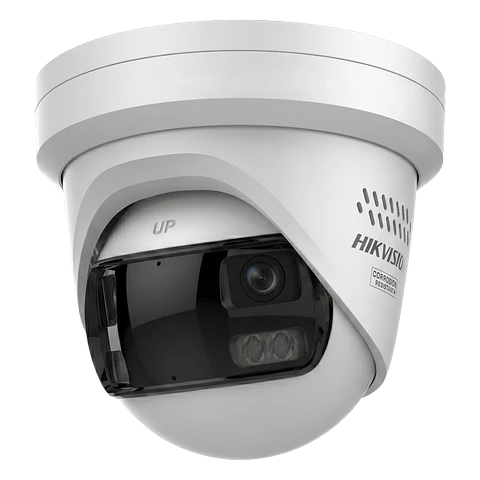 Camara Hikvission Turret IP Panoramica 8 Megapixeles, 180°, Color 24/7, PoE, IP67, ACUSENSE, Proteccion Activa, Luz y Alarma Audible, Modelo: DS-2CD3387G3P-LIHSUY/SL 