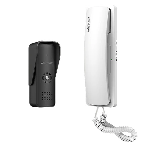 Kit de Audioportero Hikvision Analogico a 2 Hilos, Apertura de 2 Puertas, Diferentes Tonos y Volumenes, IP55, Modelo: DS-KIS103/US