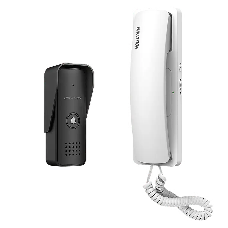 Kit de Audioportero Hikvision Analogico a 2 Hilos, Apertura de 2 Puertas, Diferentes Tonos y Volumenes, IP55, Modelo: DS-KIS103/US 1