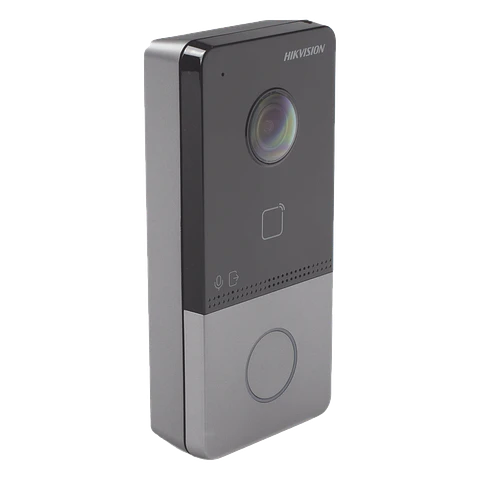 Videoportero IP Hikvision 2 Megapixeles, PoE Estandar, IP65, Apertura desde Hik-connect, Soporta 1 Dpto y 6 Monitores, Tarjetas Mifare, Modelo: DS-KV6113-PE1(C)