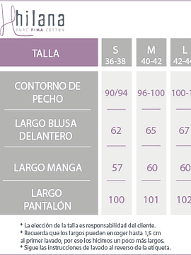 Guia de tallas y políticas de cambio.