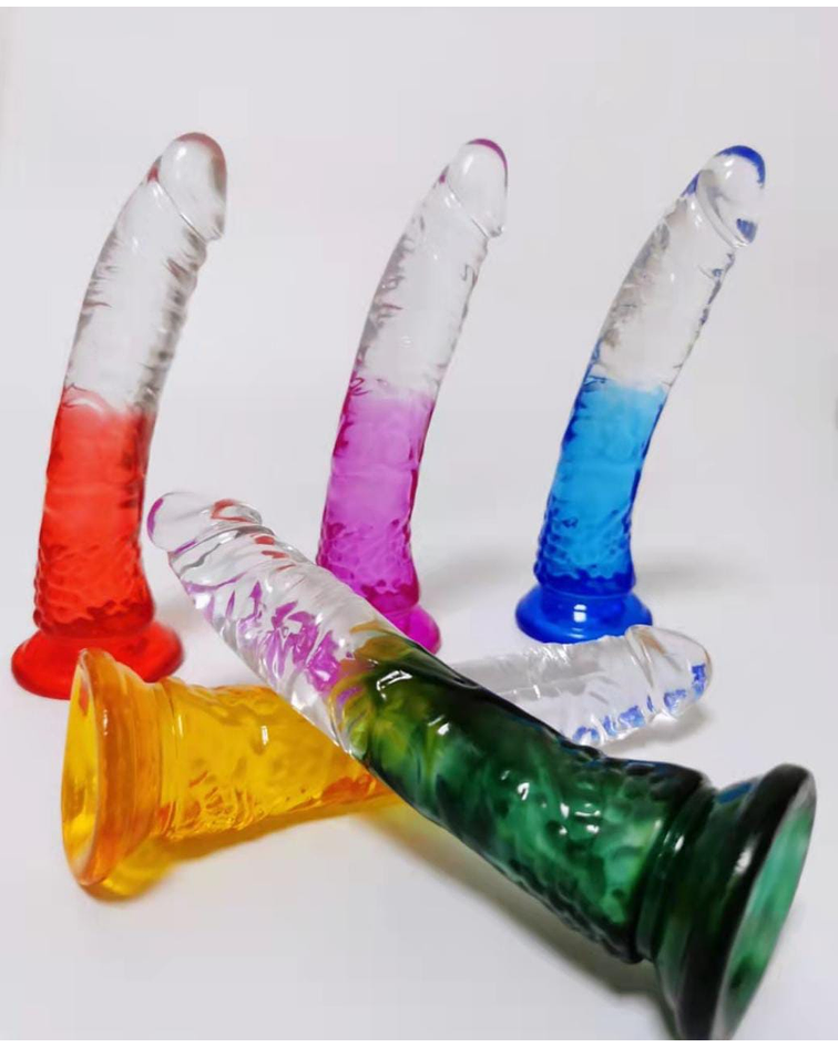 DILDO TRANSPARENTE SILICONADO CON BASE DE COLOR