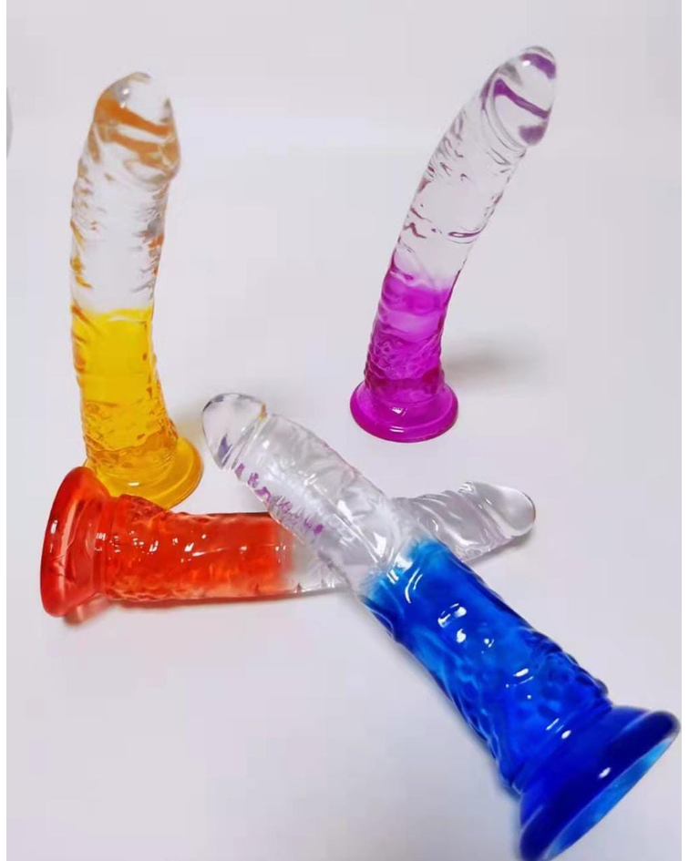 DILDO TRANSPARENTE SILICONADO CON BASE DE COLOR