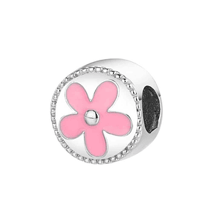 Abalorio flores esmalte rosa plata