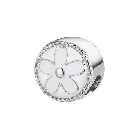 White enamel silver flower bead