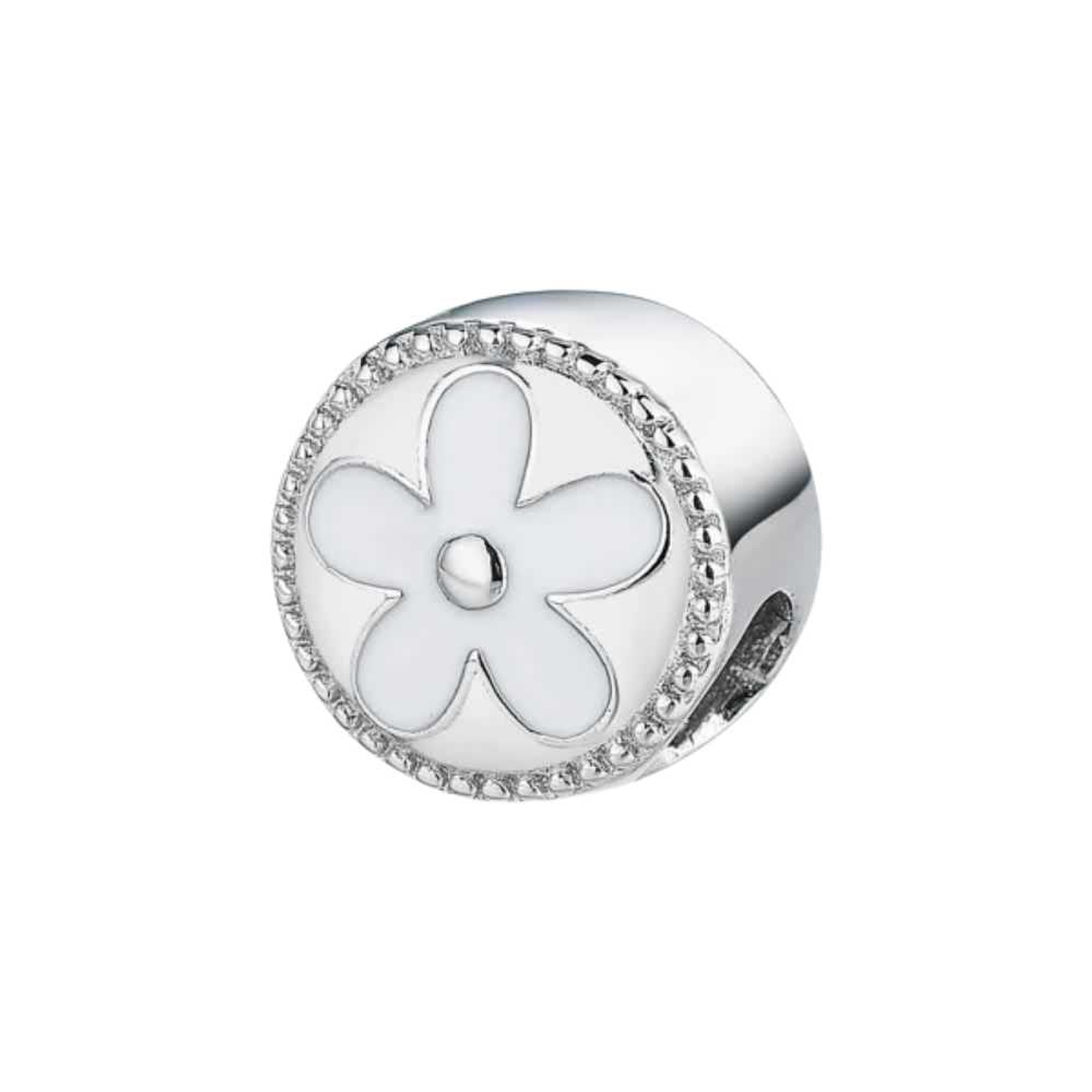 Abalorio flor esmalte blanco plata 1