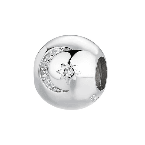 Silver moon and star bead with cubic zirconias 