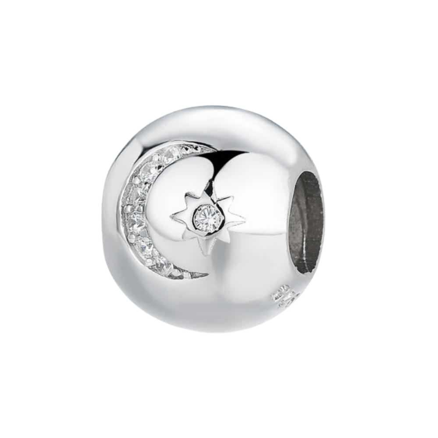 Silver moon and star bead with cubic zirconias  1