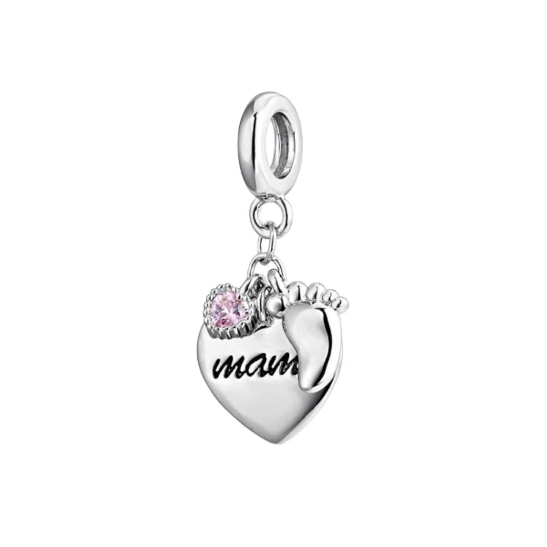 Abalorio corazón mamá con pie plata 1