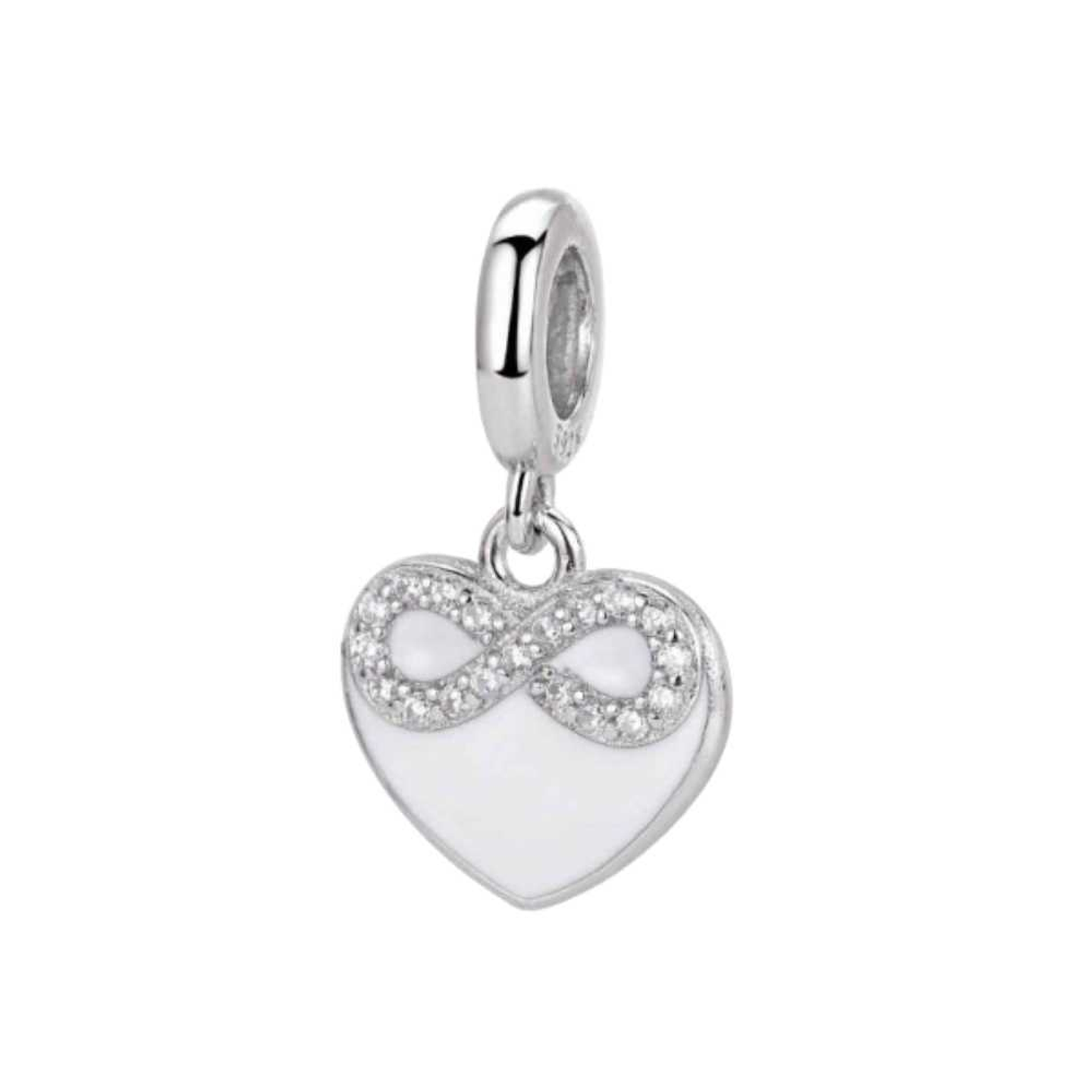 Abalorio corazón con infinito esmalte plata  1