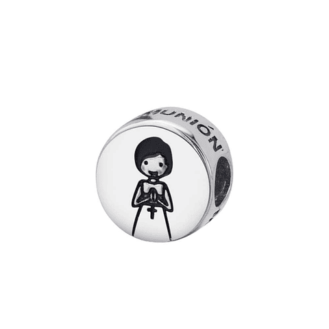 Abalorio disco con niña de comunión plata