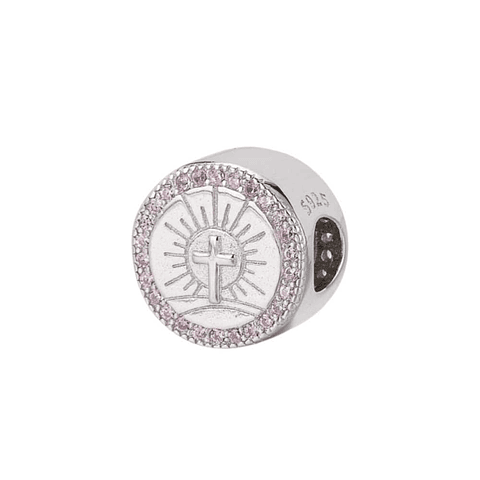 Abalorio disco con cruz plata