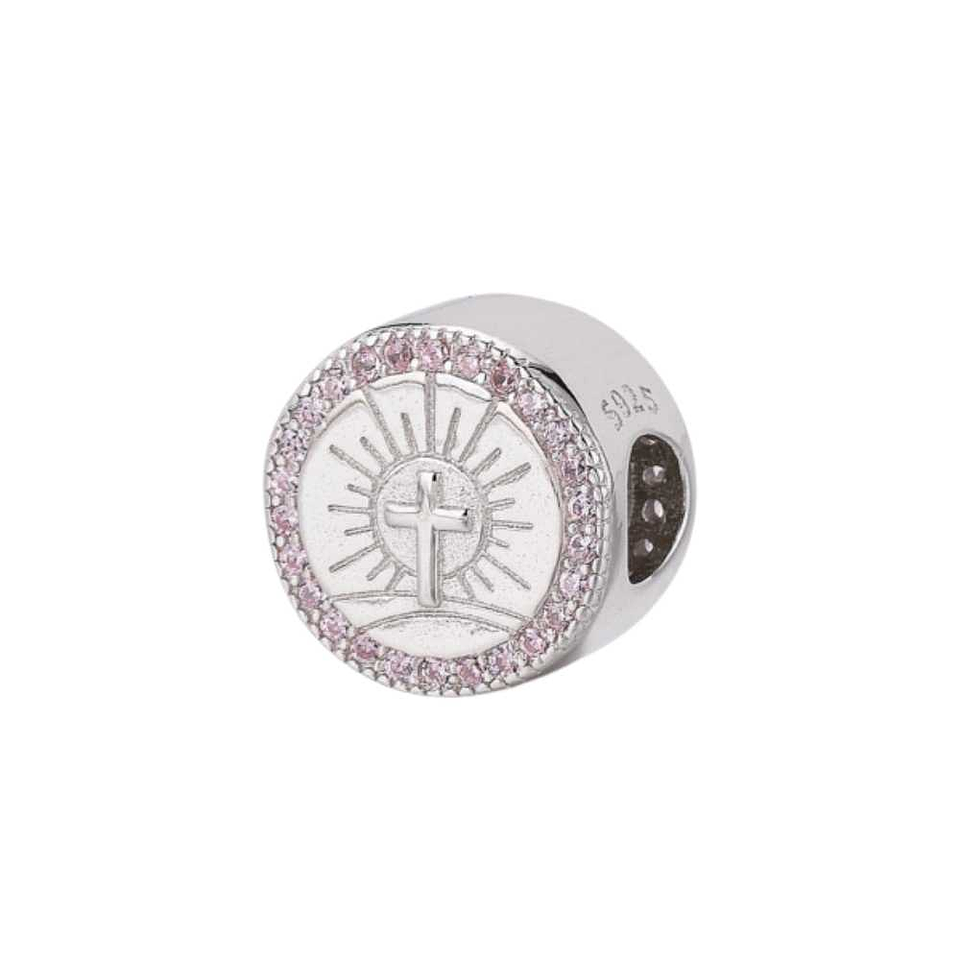 Abalorio disco con cruz plata 1