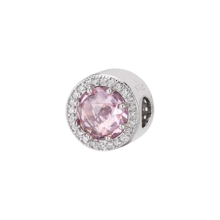 Abalorio disco rosa plata 1