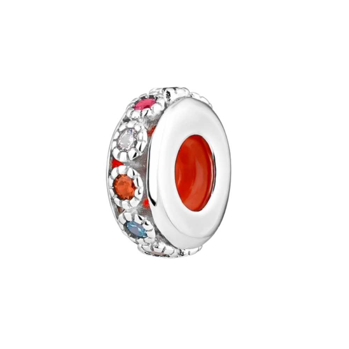 Abalorio ajustador y silicona con circonitas multicolor plata 1