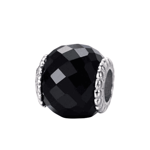 Black Murano bead, faceted, silver.