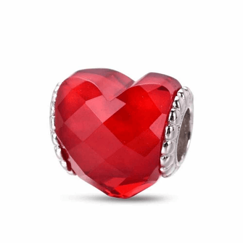 Abalorio murano corazón rojo facetado plata
