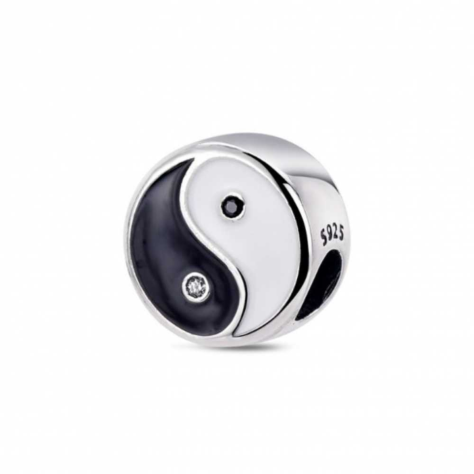 Yin yang enamel silver bead 1
