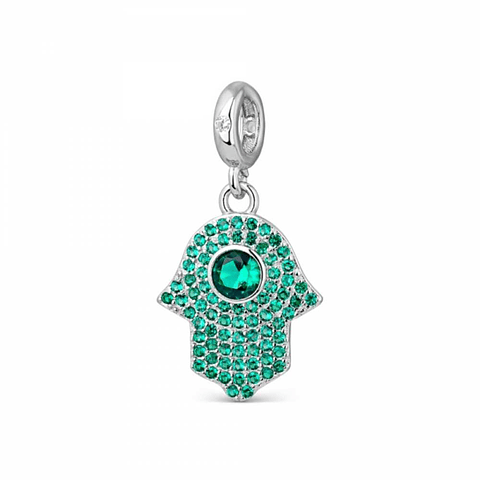 Green silver hamsa bead