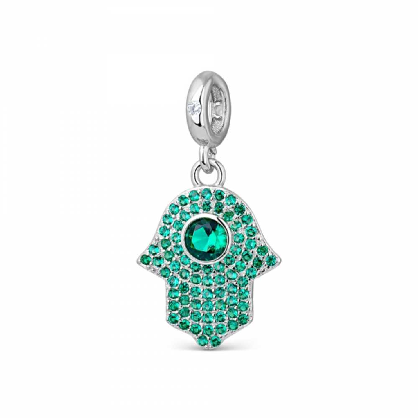 Abalorio hamsa verde plata 1