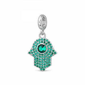 Abalorio hamsa verde plata