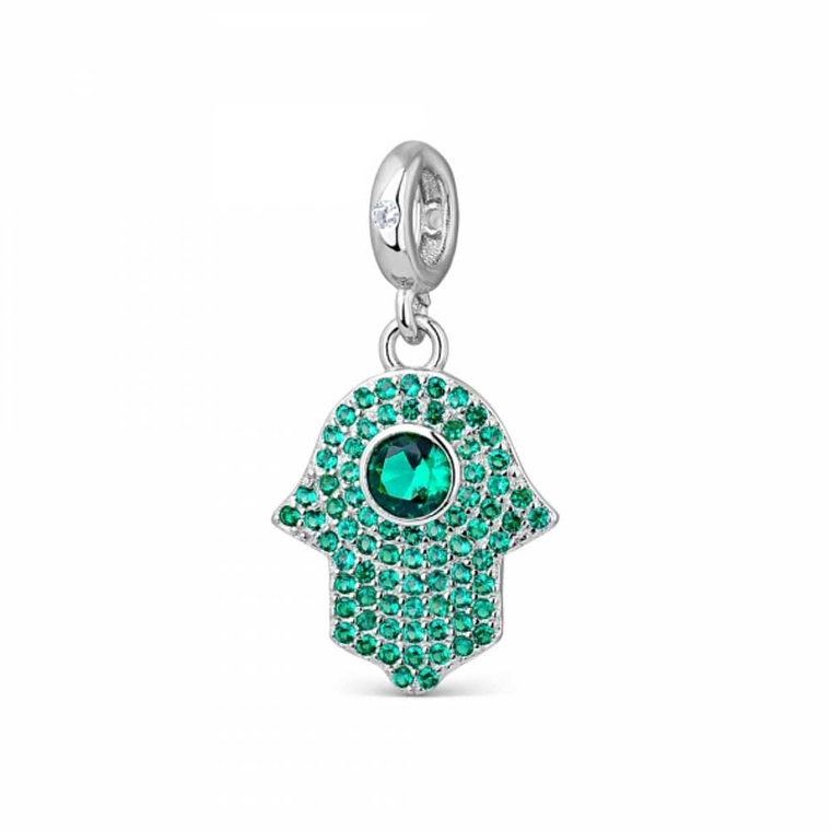 Abalorio hamsa verde plata 1