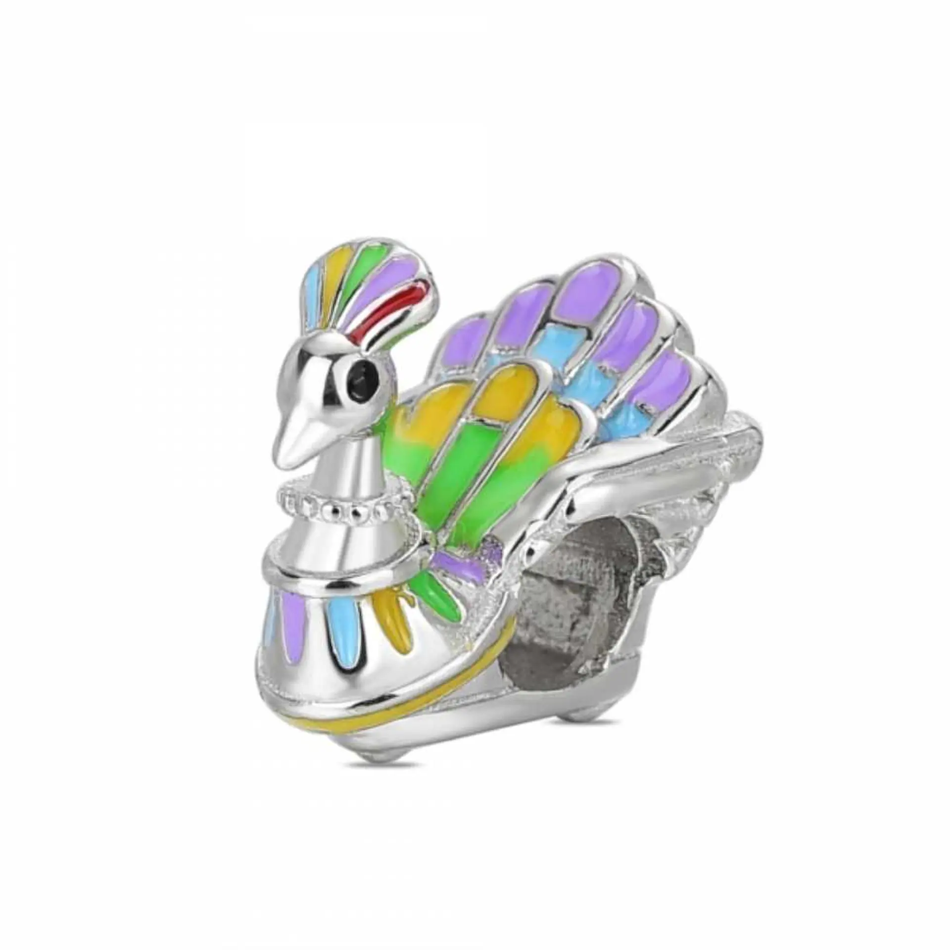 Silver-enameled peacock bead  1