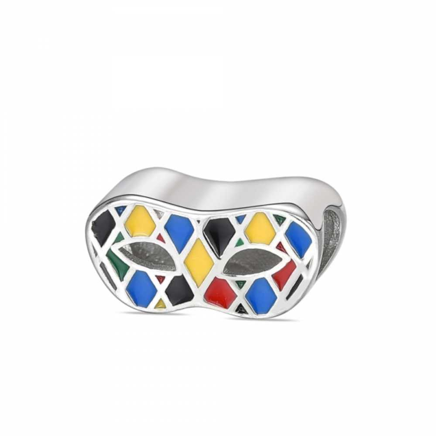 Silver enamel mask bead 1