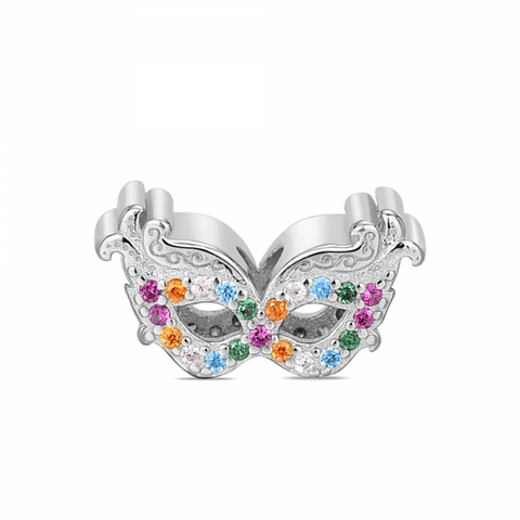 Mask bead with multicolored zircons, silver.