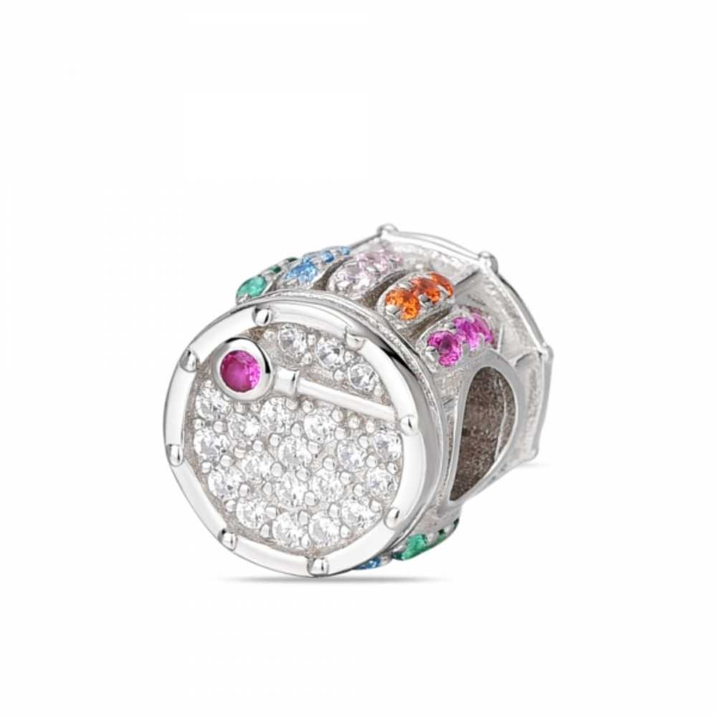 Abalorio tambor con circonitas multicolor plata  1