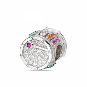 Abalorio tambor con circonitas multicolor plata 