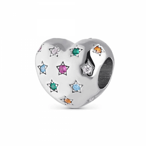 Multicolor silver heart bead