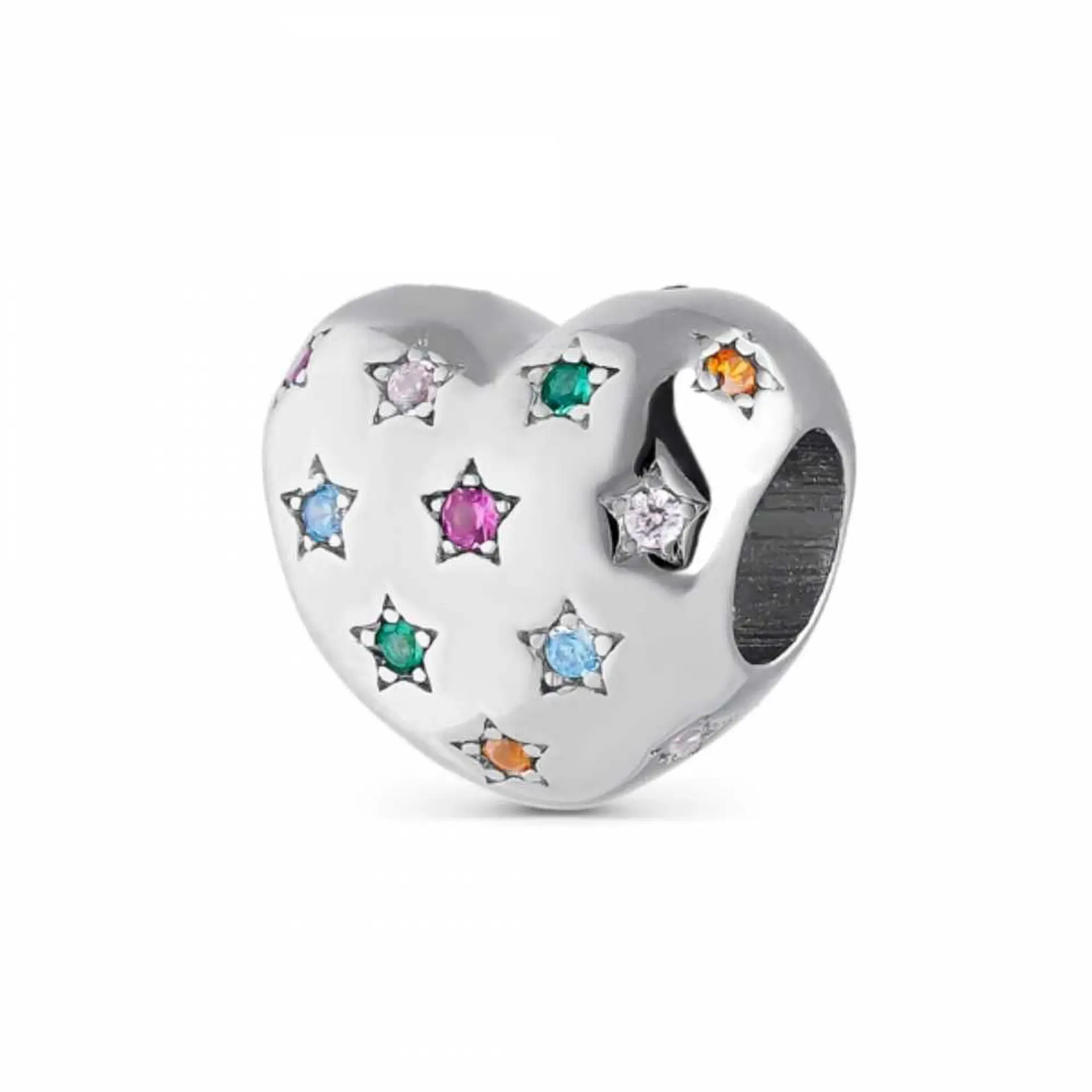 Multicolor silver heart bead 1