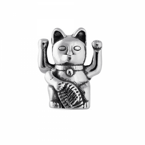 Abalorio gato de la fortuna plata