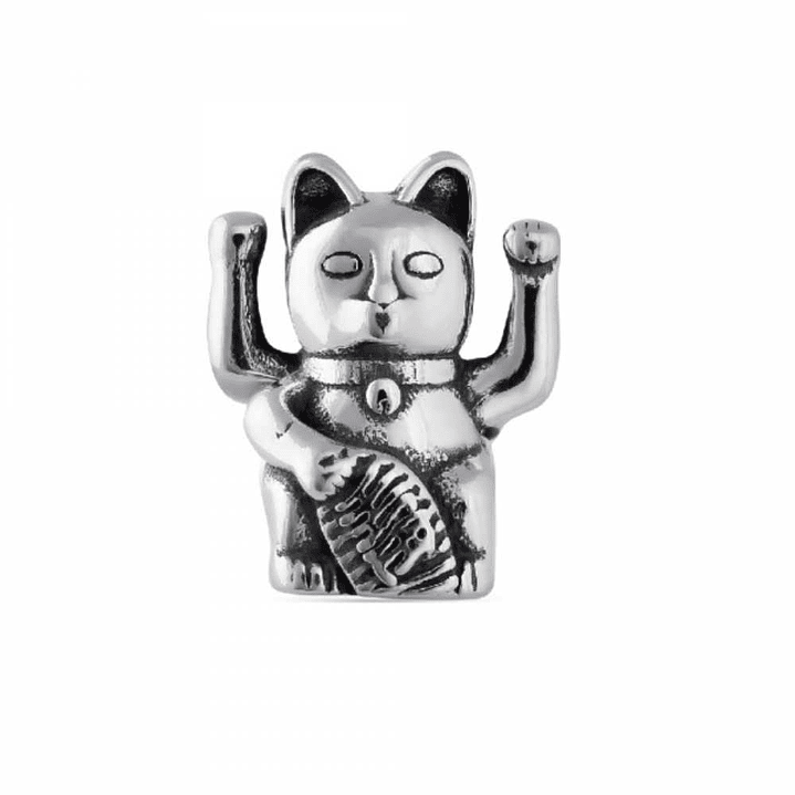 Abalorio gato de la fortuna plata 1