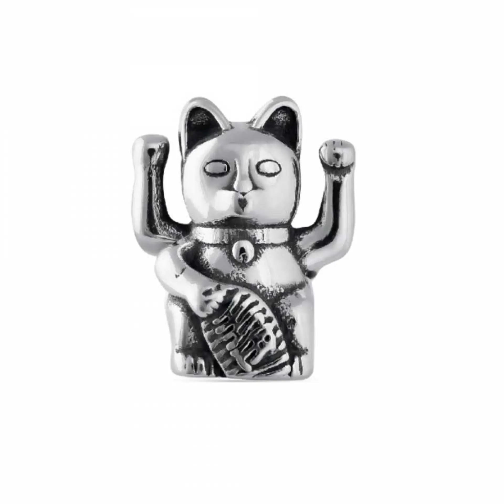 Abalorio gato de la fortuna plata 1
