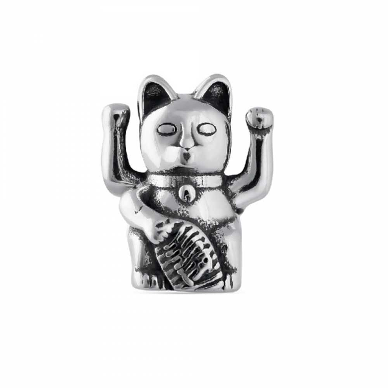 Abalorio gato de la fortuna plata 1
