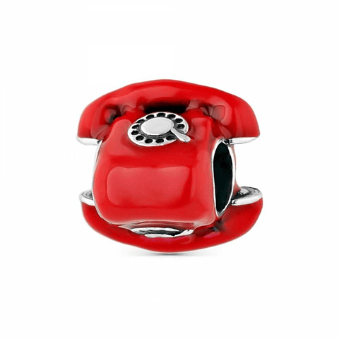 Abalorio teléfono esmaltado rojo plata