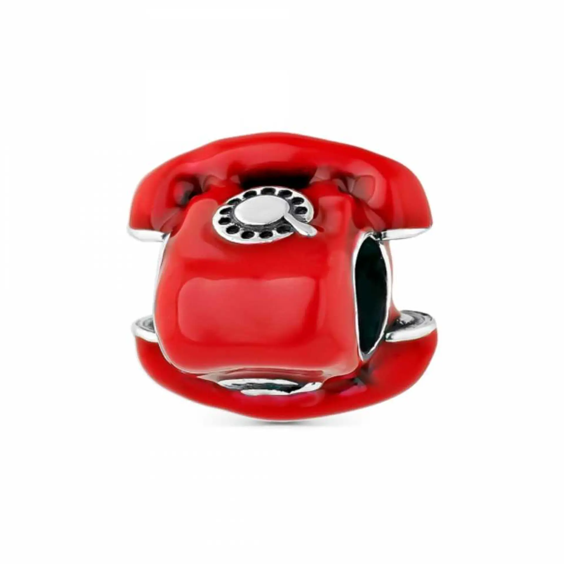 Red and silver enamel phone charm 1