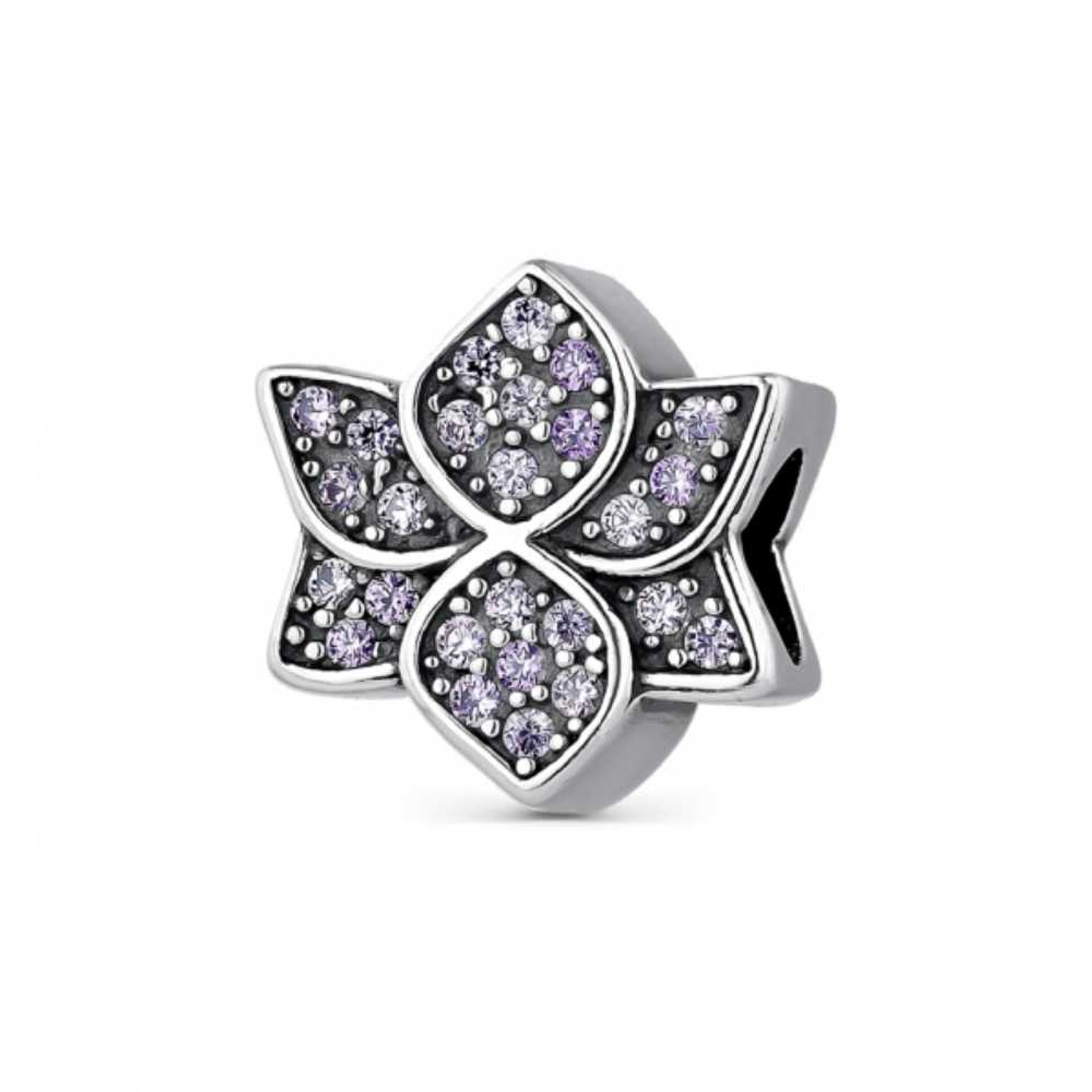 Abalorio flor de loto morado plata 1
