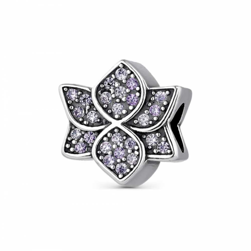 Abalorio flor de loto morado plata 1