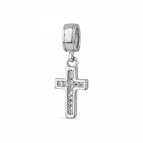 Silver cross bead with cubic zirconia