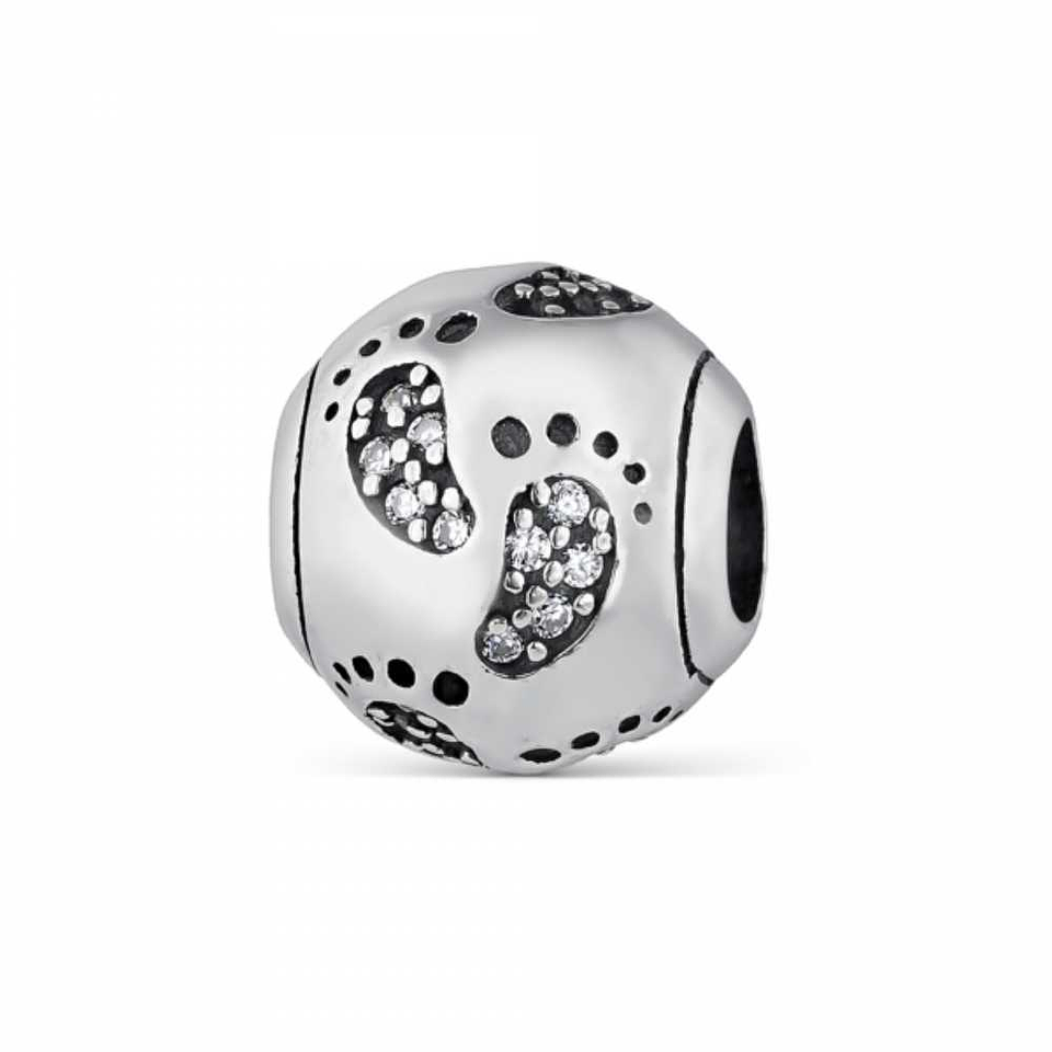 Silver paw print bead 1