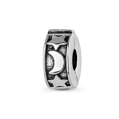 Abalorio clip luna y estrella plata