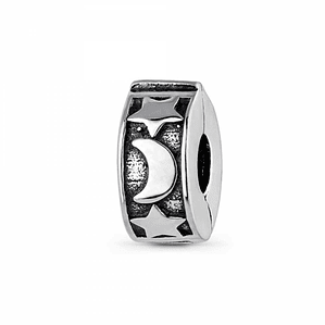 Abalorio clip luna y estrella plata