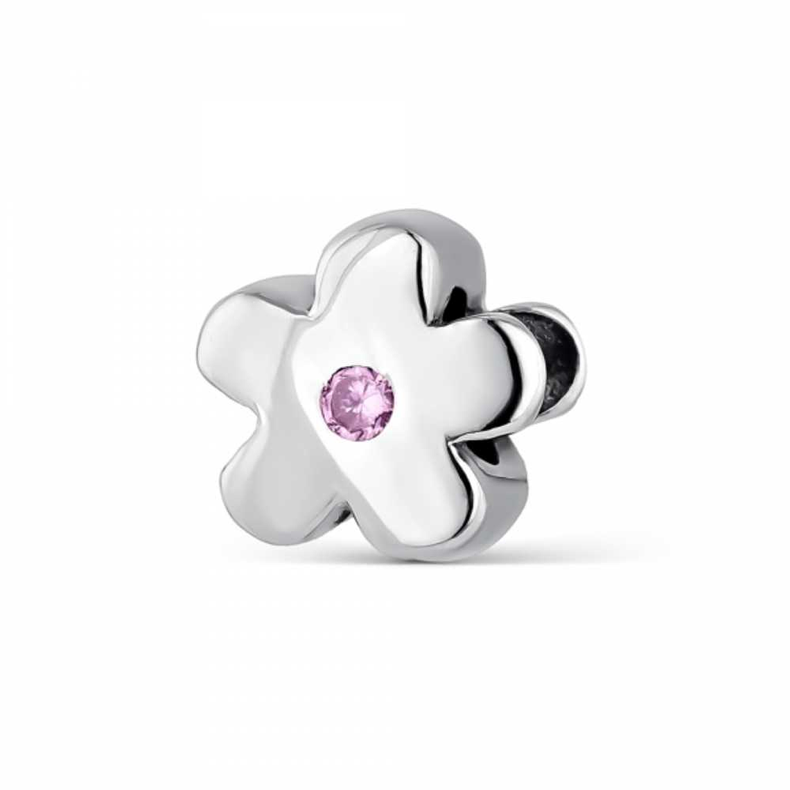 Abalorio flor rosa plata 1